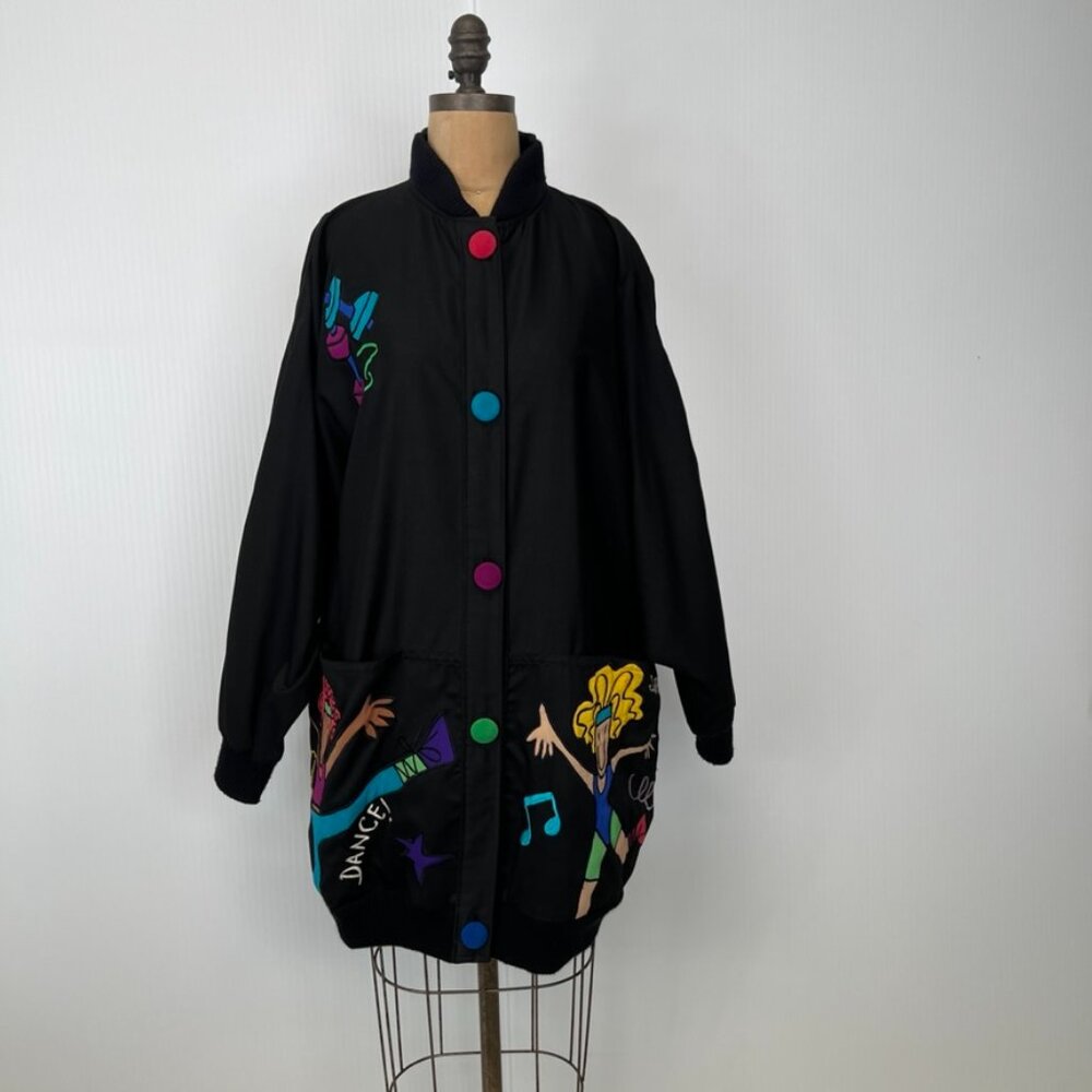 Vintage Silkscapes Jacket Women Medium Dance Shape Up Silk Art Retro Core Go